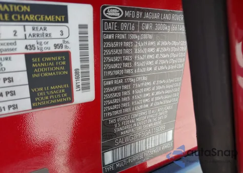 2016 Land Rover Range Rover Sport 3.0L V6 Supercharged Se z USA, uszkodzony, nr VIN SALWG2PF5GA116089